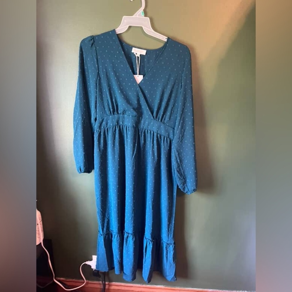 Lucky Brand Blue V-Neck Bishop Sleeve Sundress